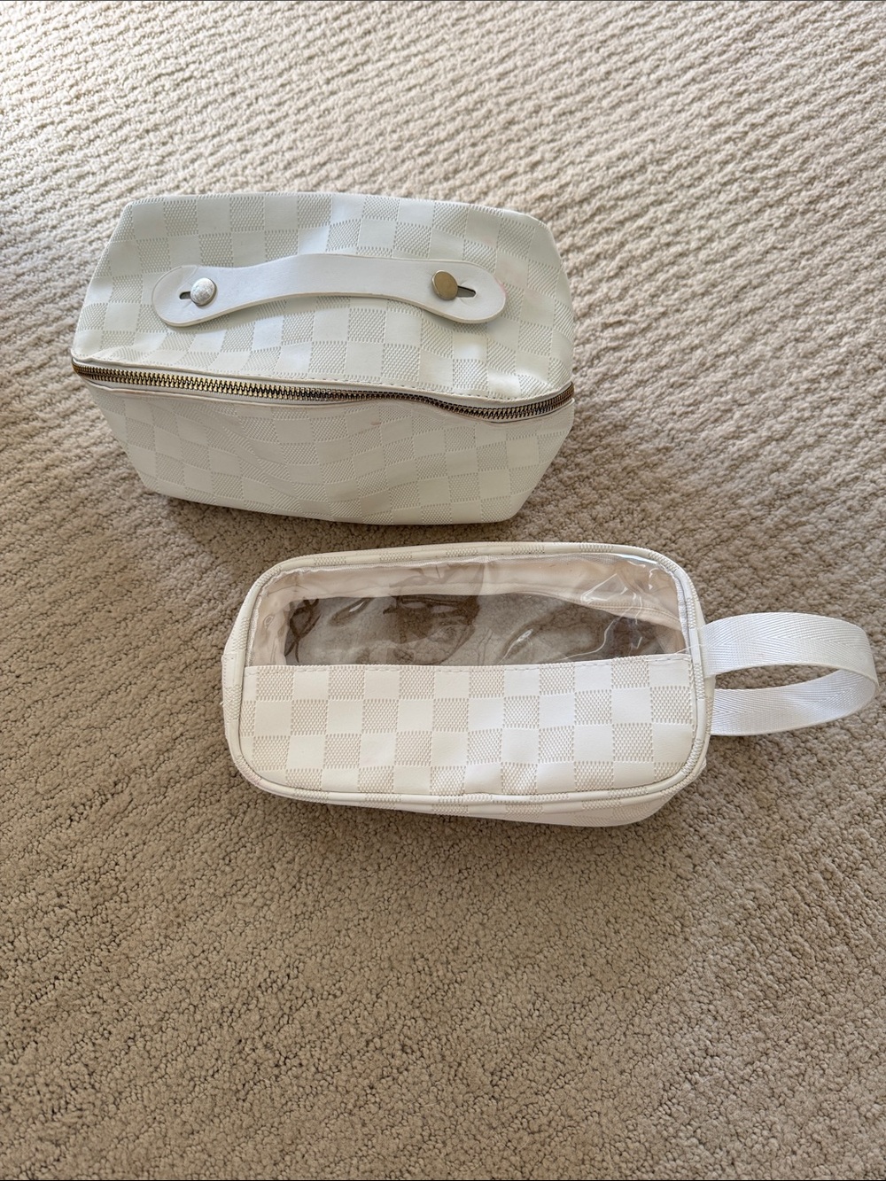 White Checker Pattern Travel Cosmetic Bag Set with Clear Window